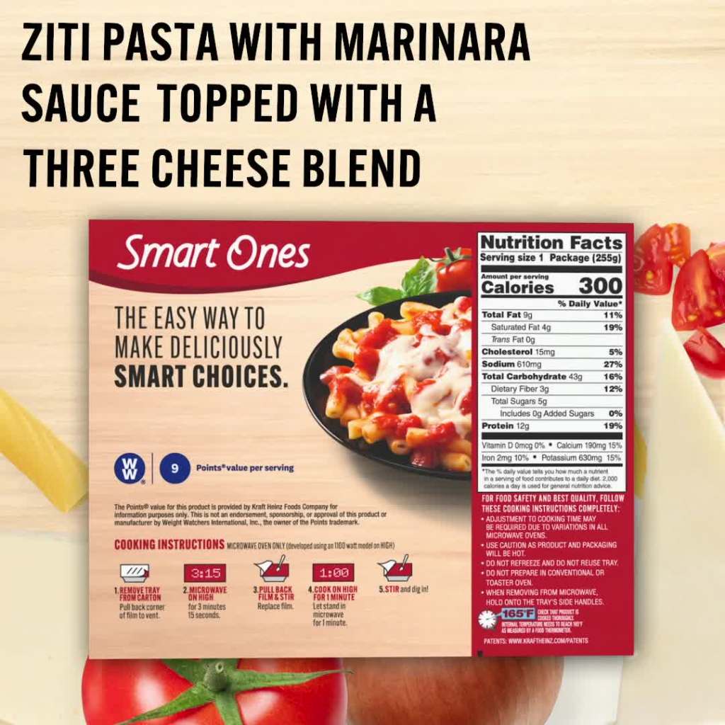 thumbnail video image 2 of Smart Ones Three Cheese Ziti Marinara Frozen Meal, 9 oz Box, 2 of 15