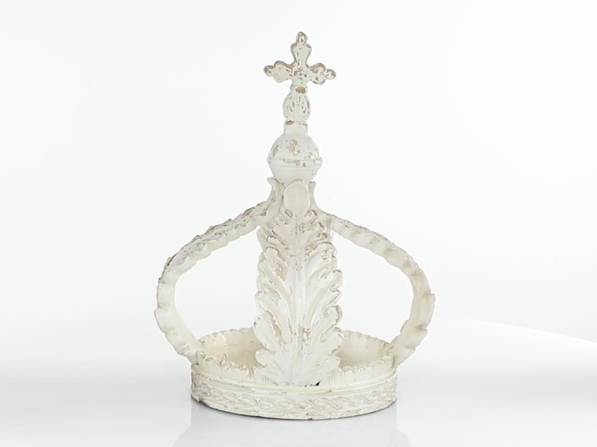 thumbnail video image 2 of DecMode 16"W, 21"H Resin Country Crown Sculpture, White, 2 of 11