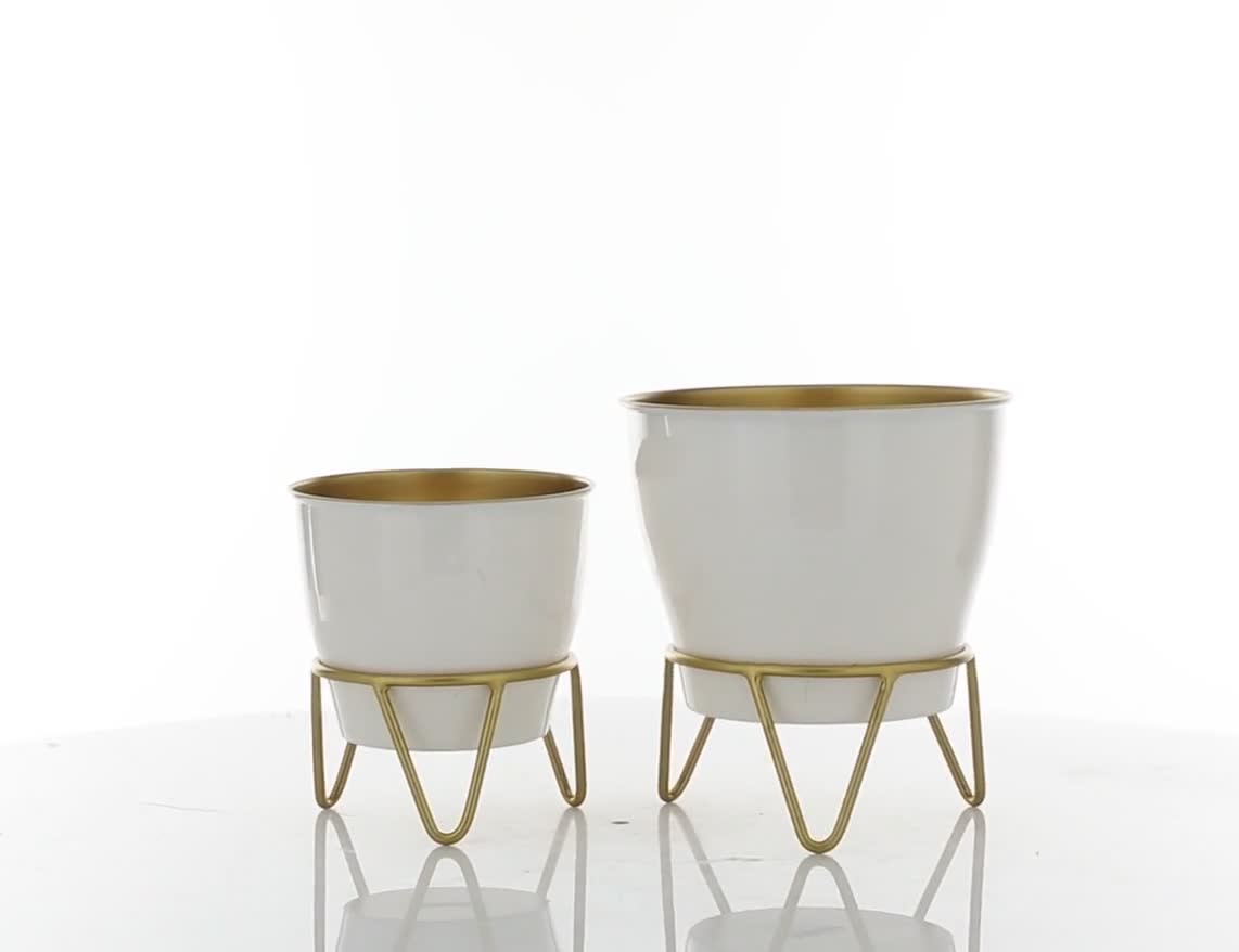 thumbnail video image 2 of DecMode 11", 9"H White Metal Planter with Removable Stand (2 Count), 2 of 10