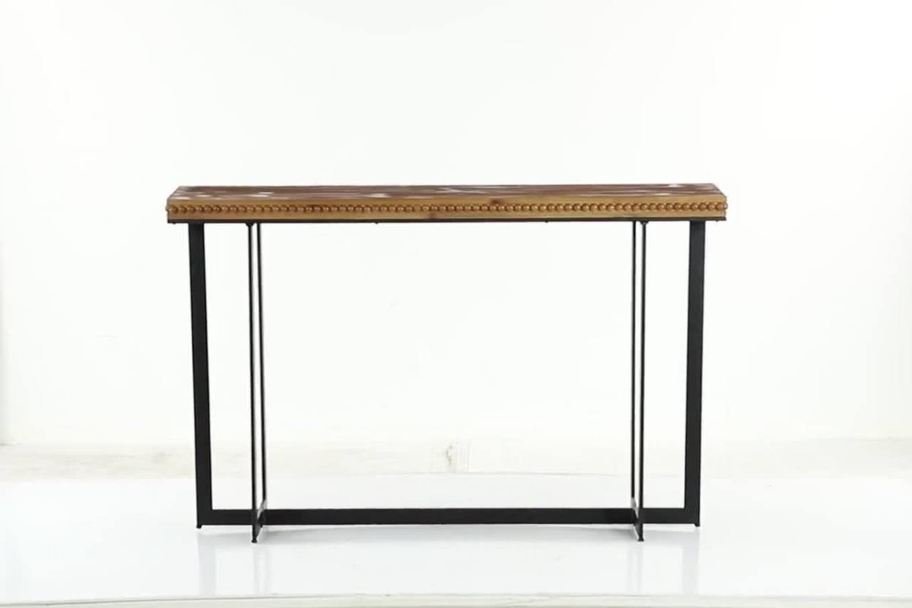 thumbnail video image 2 of DecMode Brown Wood Industrial Console Table, 2 of 9
