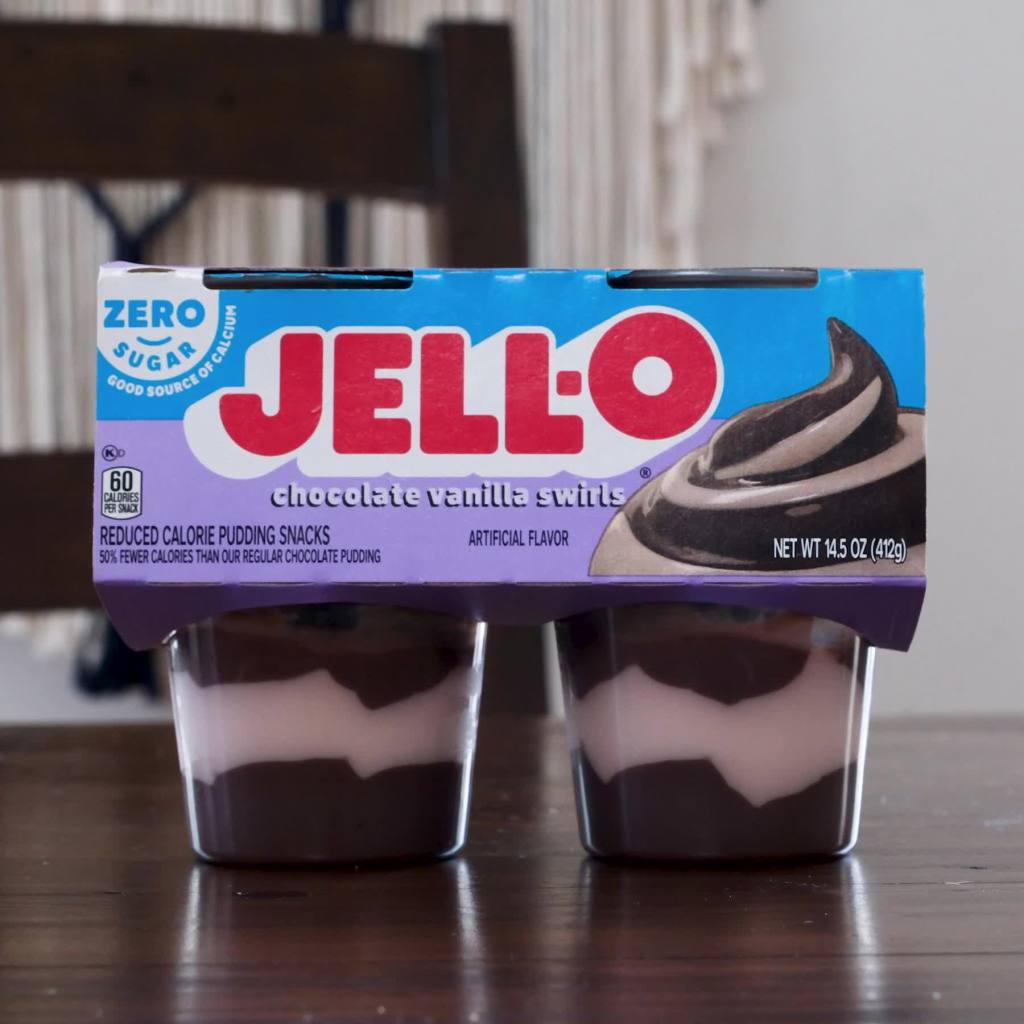 thumbnail video image 2 of Jell-O Chocolate Vanilla Swirls Artificially Flavored Zero Sugar Ready-to-Eat Pudding Snack Cups Family Size Pack, 8 ct Cups, 2 of 14