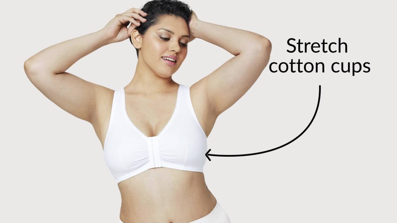 thumbnail video image 2 of Glamorise Front-Closure Cotton T-Back Comfort Wirefree Bra 1908 (Women's & Women's Plus), 2 of 9