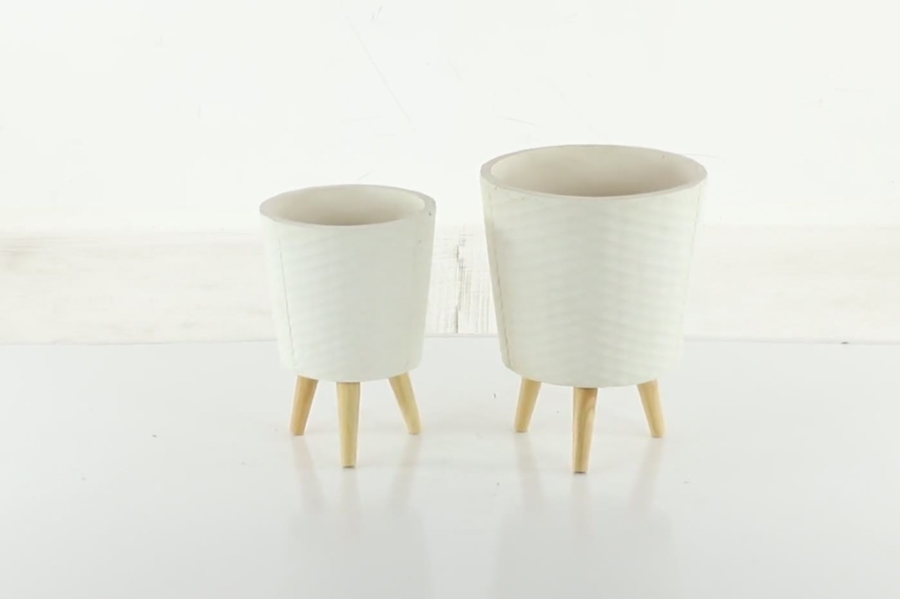thumbnail video image 2 of DecMode 14", 16"H Indoor Outdoor White Wood Planter with Wood Legs (2 Count), 2 of 11