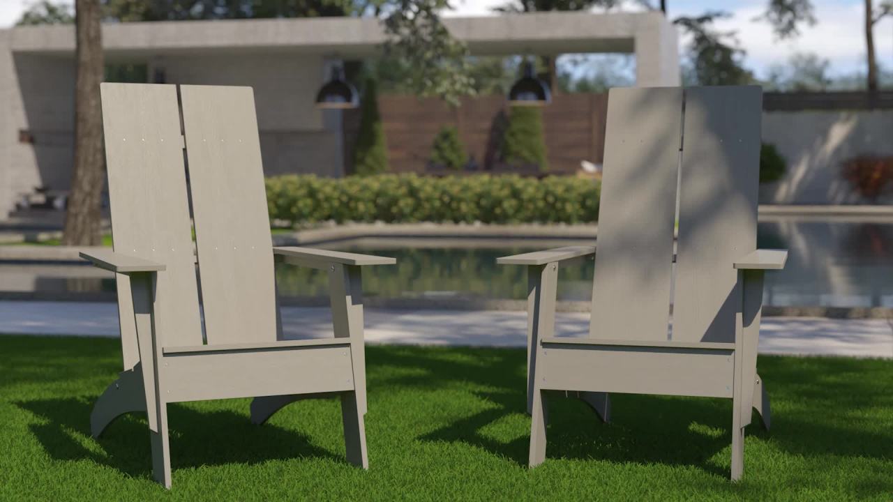 thumbnail video image 2 of Flash Furniture Sawyer Poly Resin Wood Adirondack Chair - Gray (Set of 2), 2 of 10