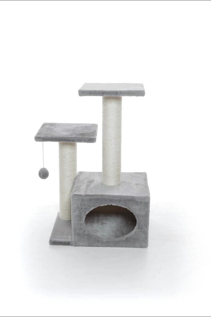 thumbnail video image 2 of TRIXIE Valencia Plush & Sisal 3-Level 28" Cat Tree with Scratching Posts & Condo, Gray, 2 of 8