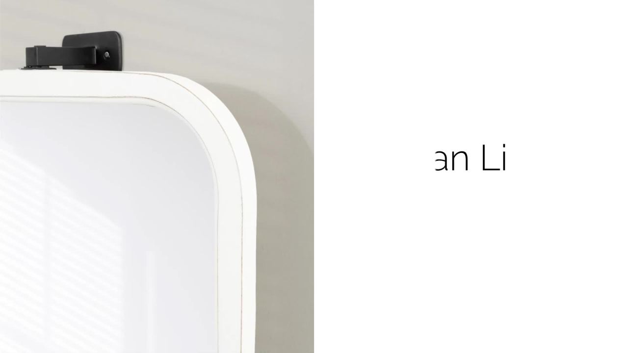 thumbnail video image 2 of Kate and Laurel Hogan Wood Radius Rectangle Pivot Mirror, 20 x 30, White, Decorative Adjustable Transitional Mirror for Wall with Rectangular Mango Wood Frame, 2 of 9