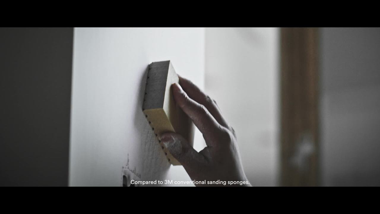 thumbnail video image 2 of 3M SandBlaster Ultra Flexible Sanding Sponge, Gold, 120 Grit, 4.5"x2.5"x1", 1pk, 2 of 10