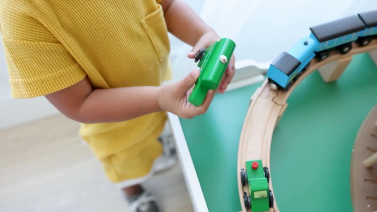 thumbnail video image 2 of Melissa & Doug Deluxe Wooden Railway Train Set (130+ pcs), 2 of 3