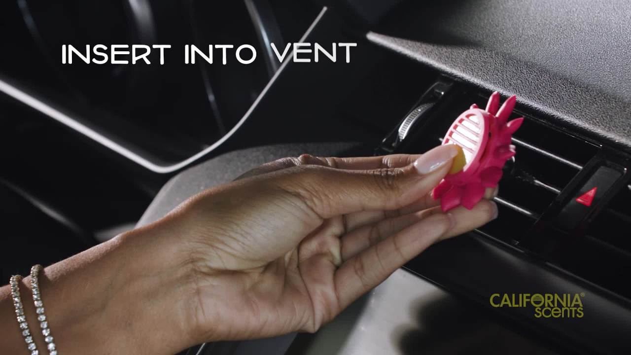 thumbnail video image 2 of California Scents Novelty Sun Spinner Car Air Freshener Vent Clip, Newport New Car Scent, 2 of 10