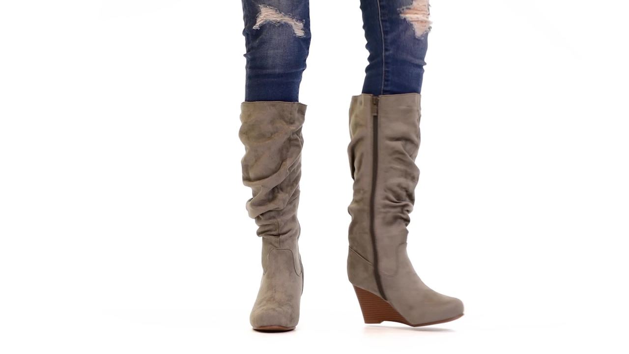 thumbnail video image 2 of Womens Slouchy Faux Suede Mid-calf Wedge Boots, 2 of 8