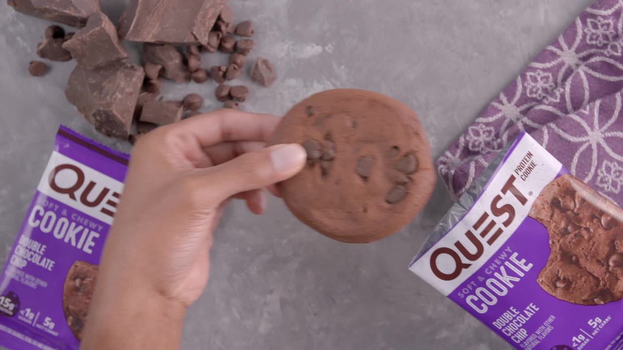 thumbnail video image 2 of (6 pack) Quest Soft & Chewy Protein Cookie, High Protein, Double Chocolate Chip, 4 Count, 2 of 12