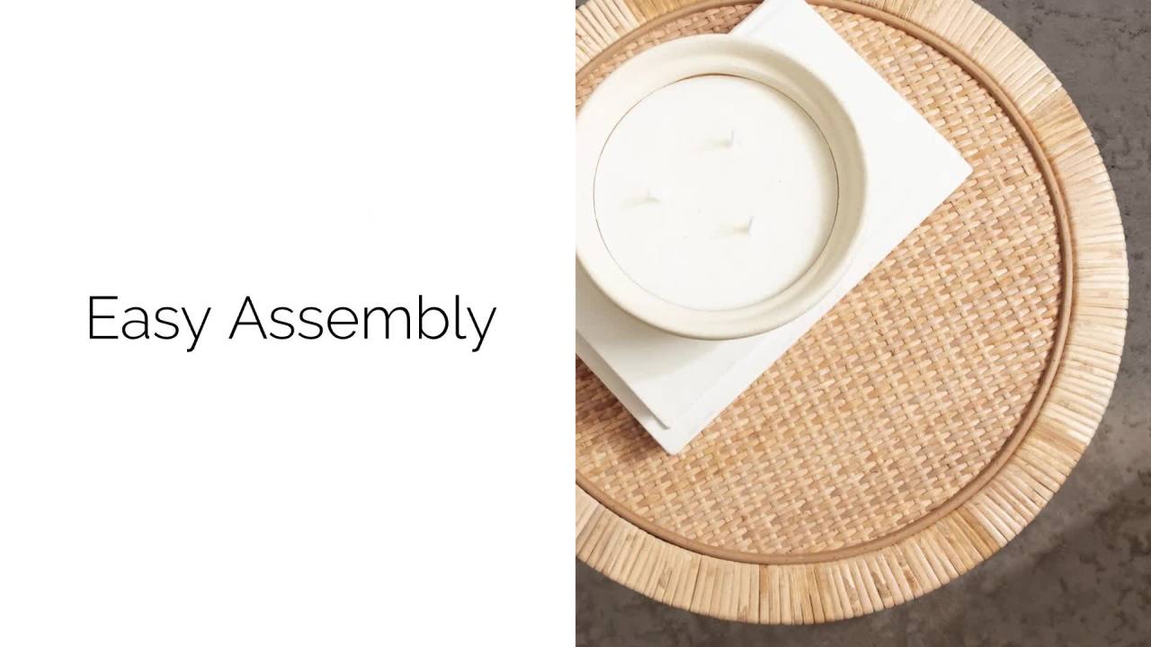 thumbnail video image 2 of Kate and Laurel Rafina Round Rattan Side Table, 16 x 16 x 24, Natural Brown, Transitional Boho Circle Wooden Accent Pedestal End Table for Indoor Plant Stand or Living Room Accent Table, 2 of 9