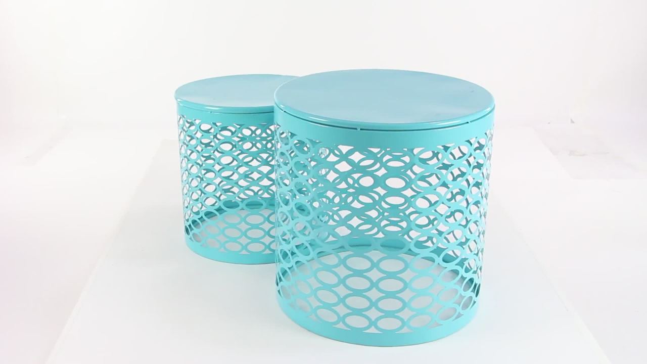 thumbnail video image 2 of Decmode - Set of 2 Modern 17 and 20 Inch Turquoise Iron Accent Table, 2 of 6