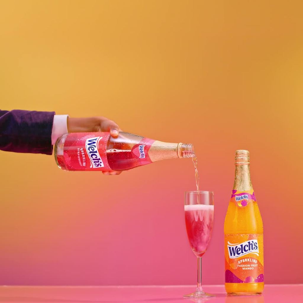 thumbnail video image 2 of Welch's Non-Alcoholic Sparkling Strawberry Juice Cocktail, 25.4 fl oz Bottle, 2 of 6