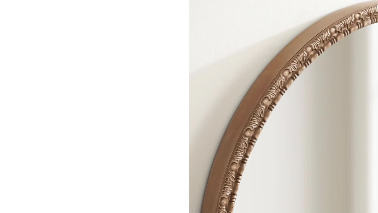 thumbnail video image 2 of Kate and Laurel Stallworth Decorative Textured Round Mirror, 30 Inch Diameter, Light Natural, Coastal Ornate Circle Mirror with Carved Detail Design for Bathroom Mirror for Over Sink, 2 of 8