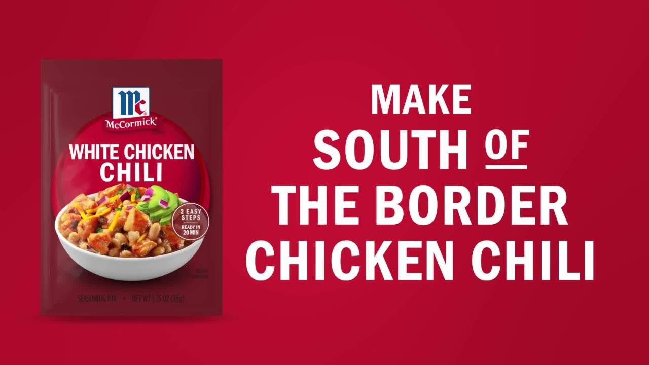 thumbnail video image 2 of McCormick White Chicken Chili Seasoning Mix, 1.25 oz Packet, 2 of 20