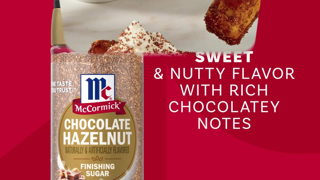 thumbnail video image 2 of McCormick Chocolate Hazelnut Finishing Sugar, 3.61 oz Bottle, 2 of 20