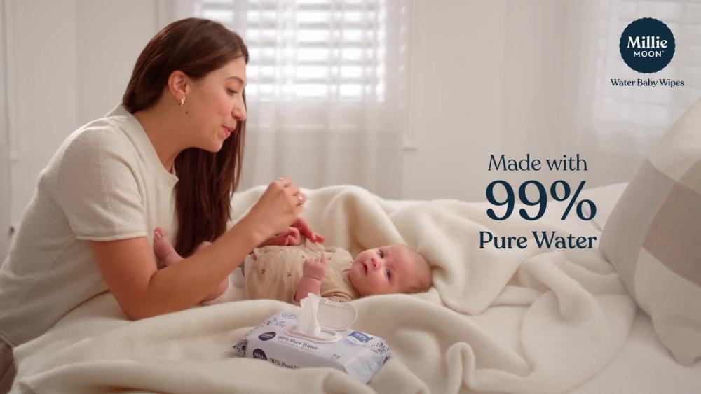 thumbnail video image 2 of Millie Moon 99% Pure Water Baby Wipes, 216 Count (Select for More Options), 2 of 7