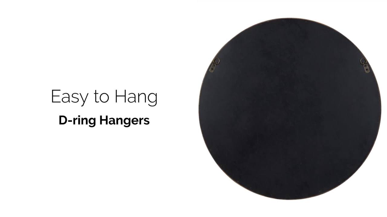 thumbnail video image 2 of Kate and Laurel Pao Midcentury Modern Round Wood Wall Mirror, 28 Inch Diameter, Walnut, Decorative Circle Mirror with Warm Wood Finish for Robust Wall Decor, 2 of 8