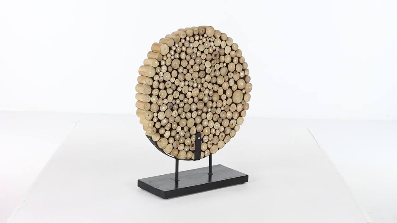 thumbnail video image 2 of 19" x 24" Brown Teak Wood Handmade Abstract Sculpture with Black Stand, by DecMode, 2 of 8