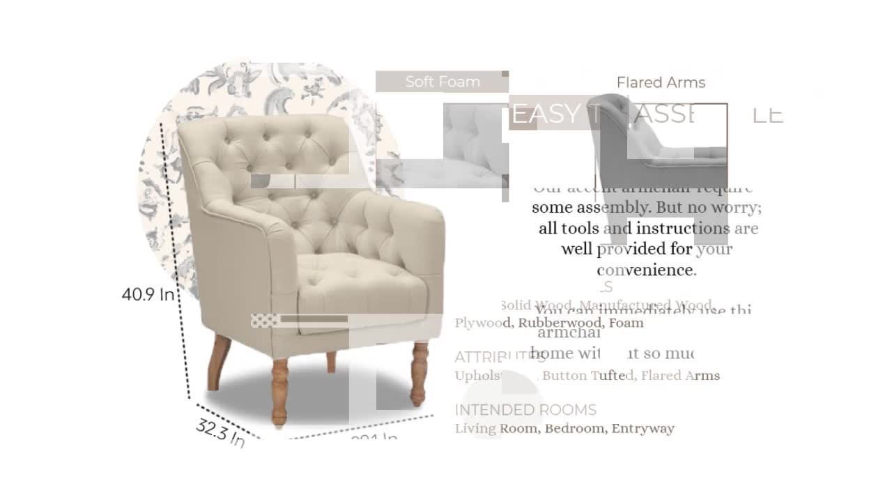 thumbnail video image 2 of Rustic Manor Shyla Upholstered Button Tufted Linen Web Accent Armchair, Dark Grey, 2 of 9