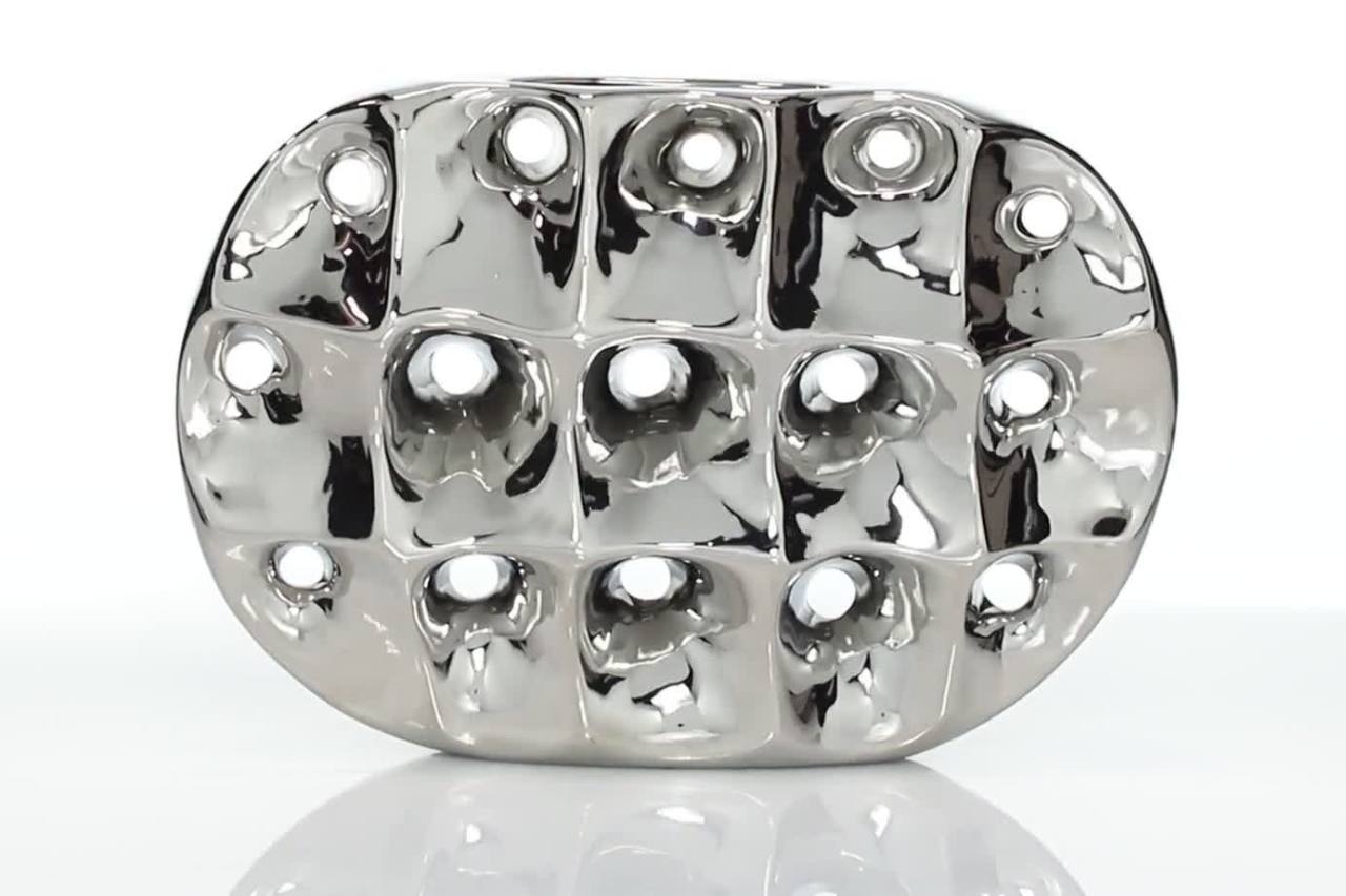 thumbnail video image 2 of DecMode 13" Silver Ceramic Vase with Cut Out Designs, 2 of 9