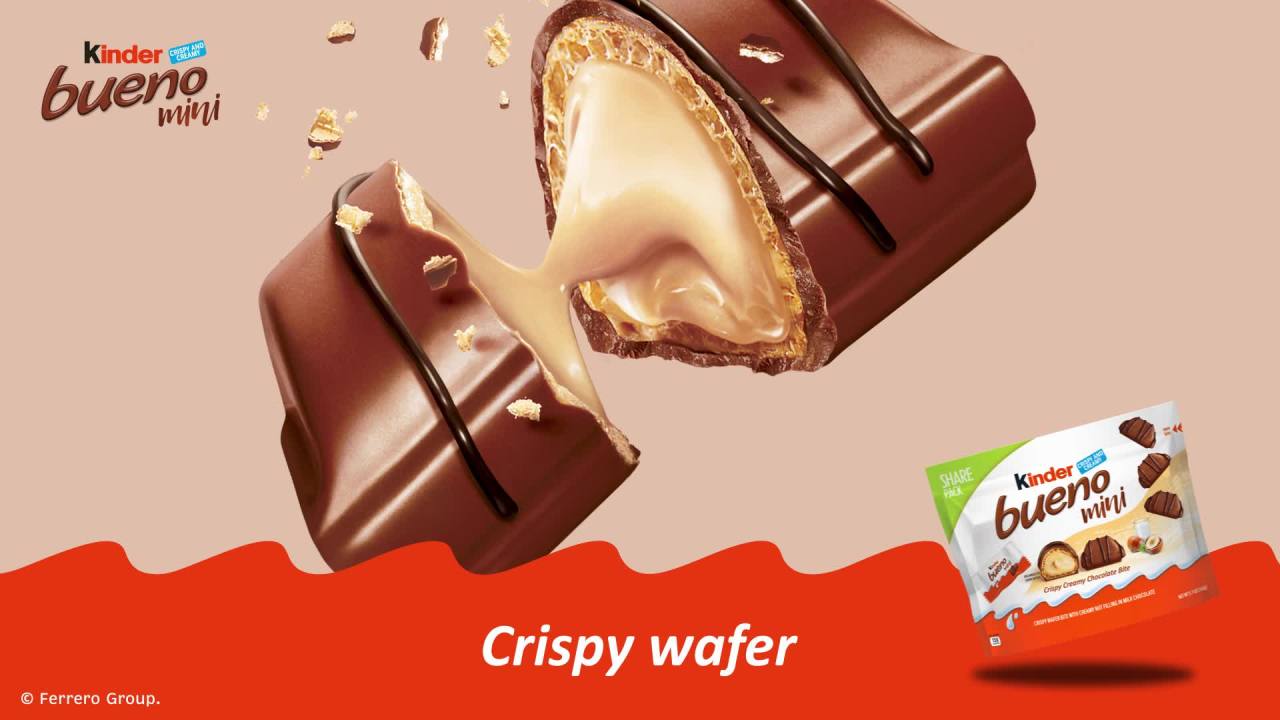 thumbnail video image 2 of Kinder Bueno Milk Chocolate Bars with Crispy Wafer and Hazelnut Cream, 2 Bars per Pack, 1.5 oz Each, 2 of 18