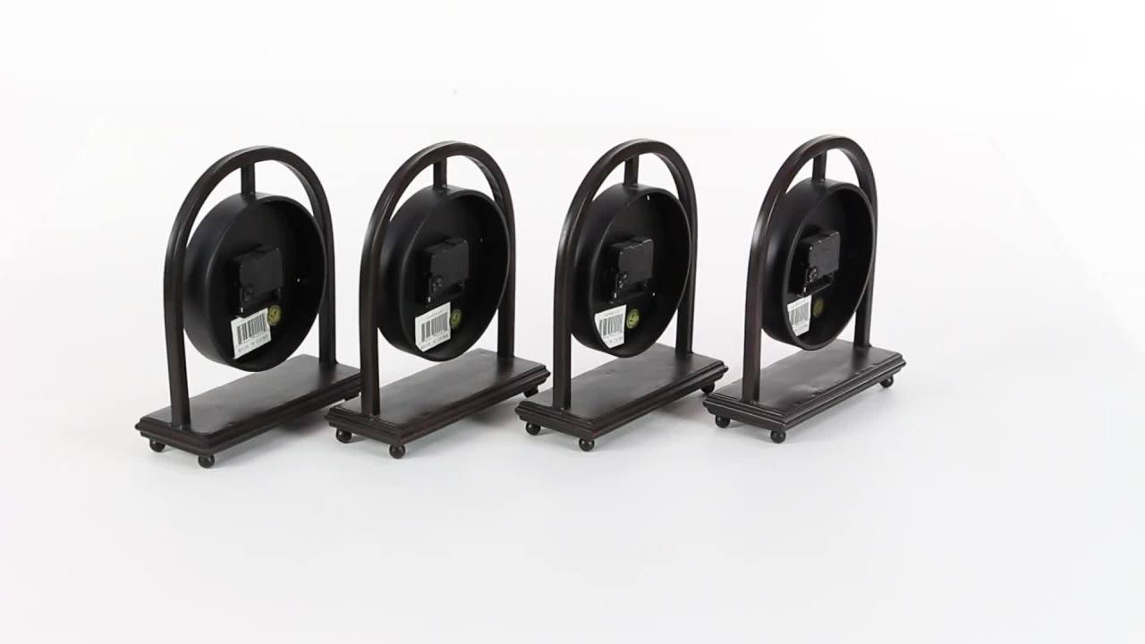 thumbnail video image 2 of DecMode 11" Black Metal Pendulum Stand Clock, Set of 4, 2 of 19