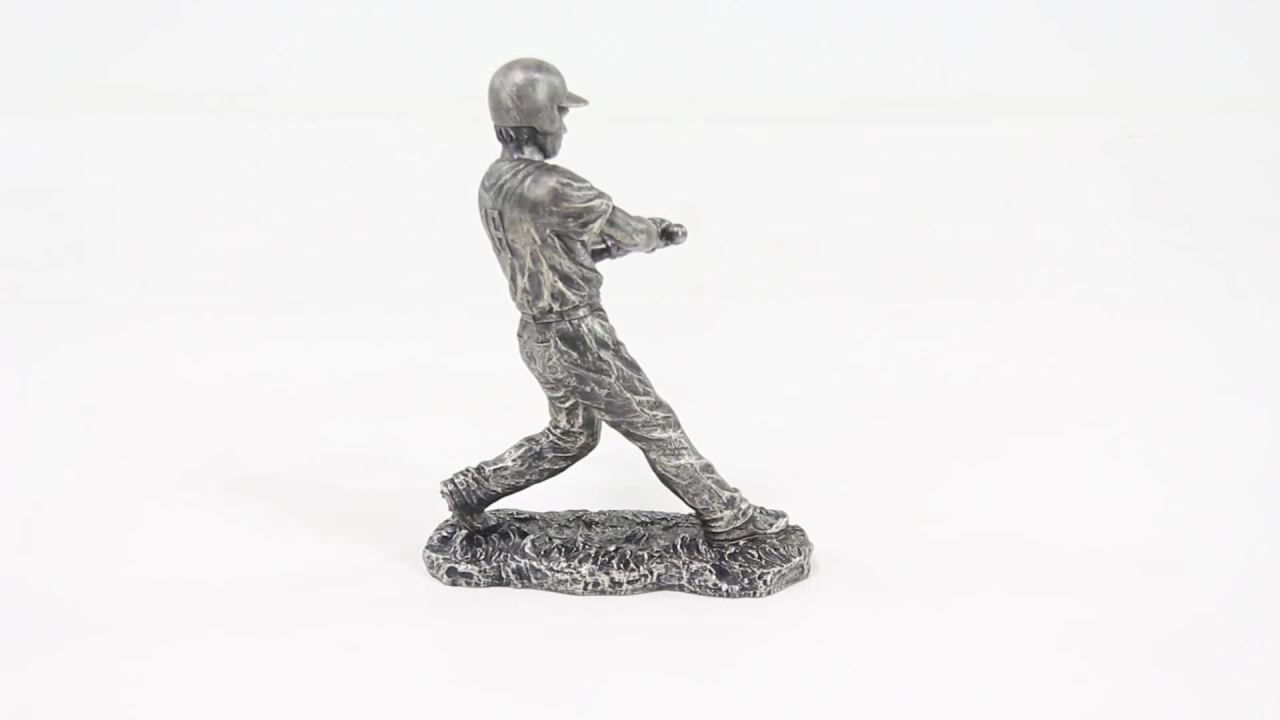 thumbnail video image 2 of 12" x 16" Silver Polystone Baseball Player Sculpture, by DecMode, 2 of 11