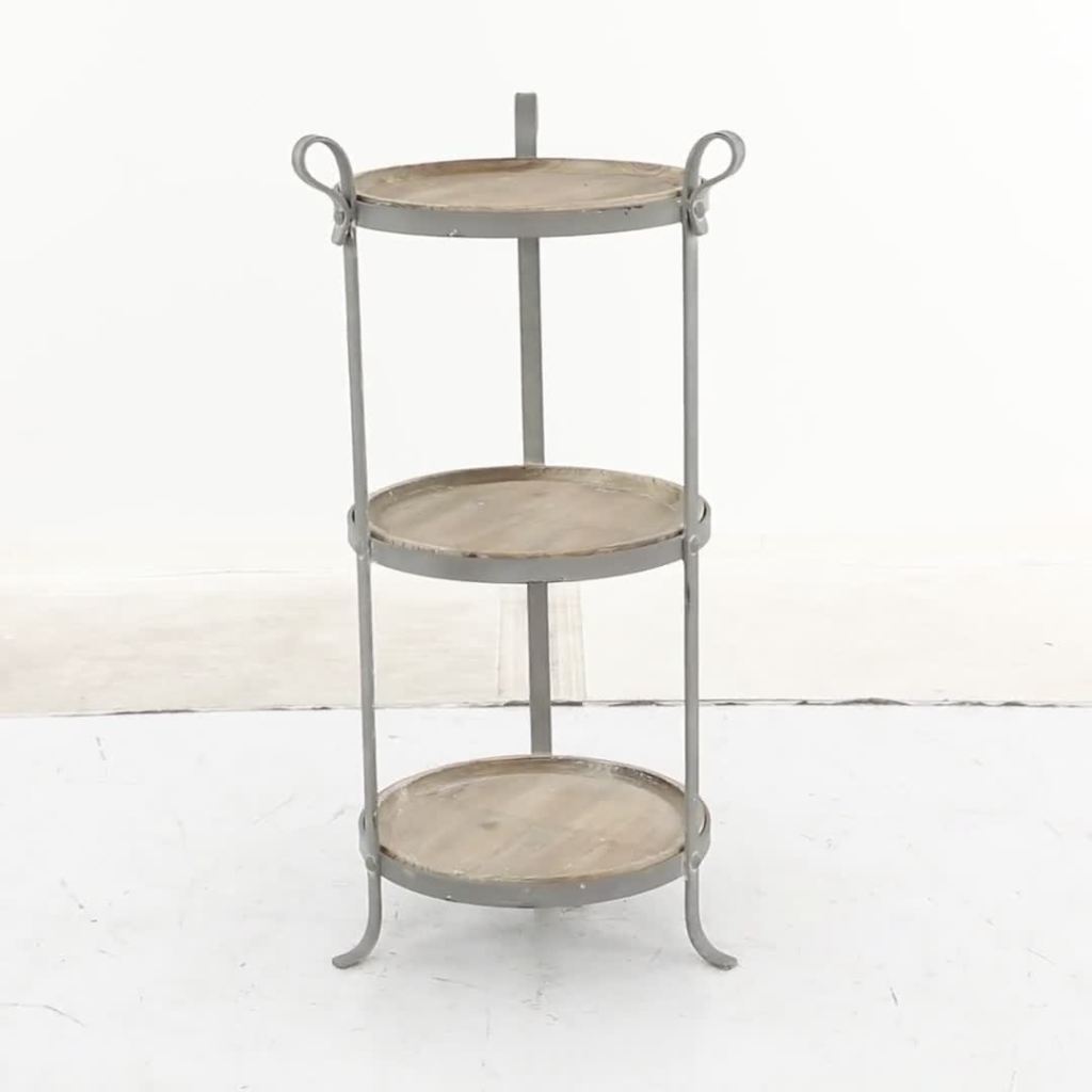 thumbnail video image 2 of DecMode 14" x 28" Gray Metal 2 Shelf Accent Table with Brown Wood Tabletops, 1-Piece, 2 of 9