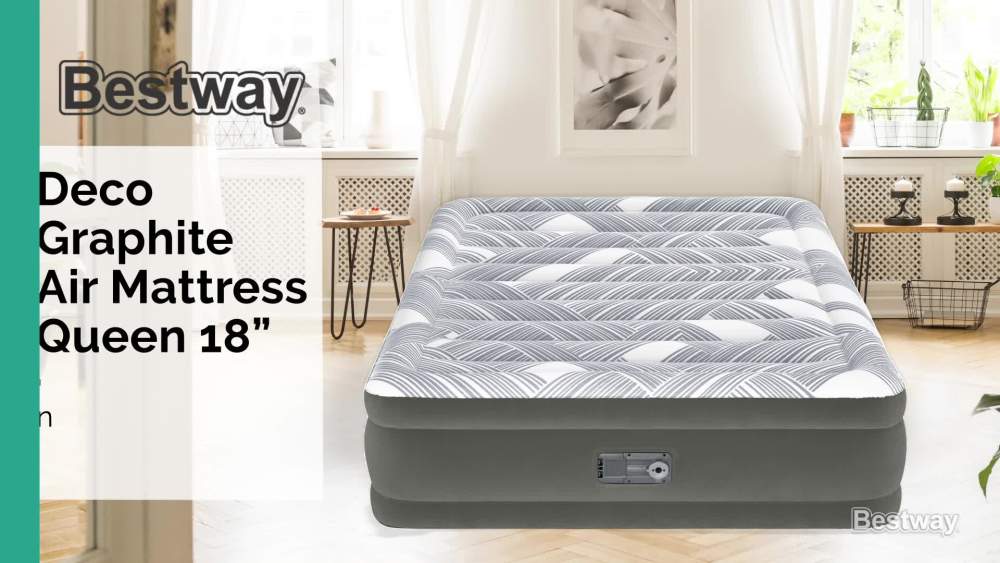 Bestway Deco Graphite 18" Queen Air Mattress with Builtin Pump