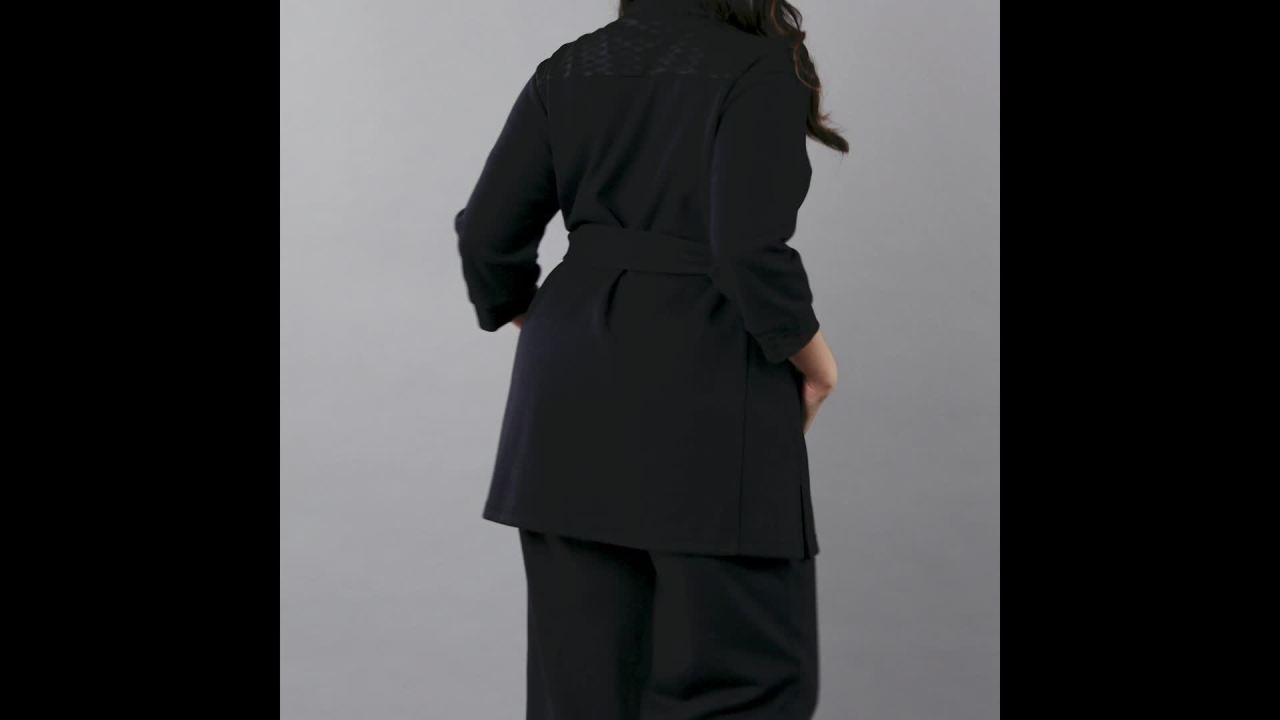thumbnail video image 2 of Seek No Further Women’s Plus Size ¾ Sleeve Stretch Ponte Jacket, 2 of 9
