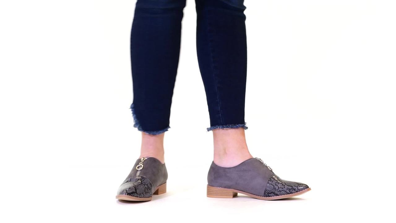 thumbnail video image 2 of Women's Zipper Snake Print Faux Suede Loafers, 2 of 2