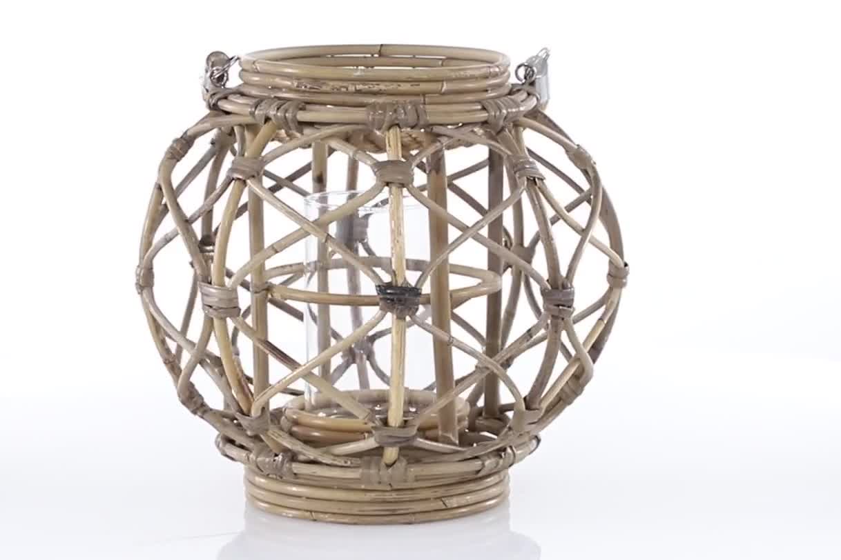 Decmode Round Brown Rattan Lantern - 13 x 10.5 inches - Walmart.com