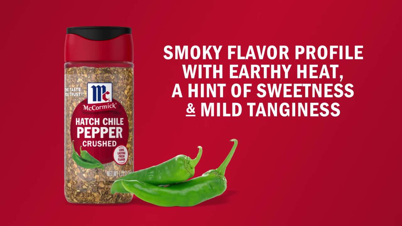 thumbnail video image 2 of McCormick Crushed Hatch Chile Pepper, 1.25 oz Bottle, 2 of 26