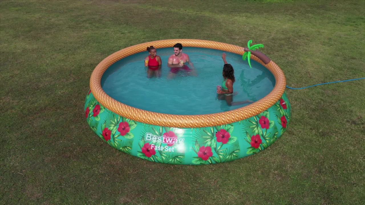 thumbnail video image 2 of Bestway Fast Set Paradise Palms 15'x33" Inflatable Pool Set with Sprinkler, 2 of 13