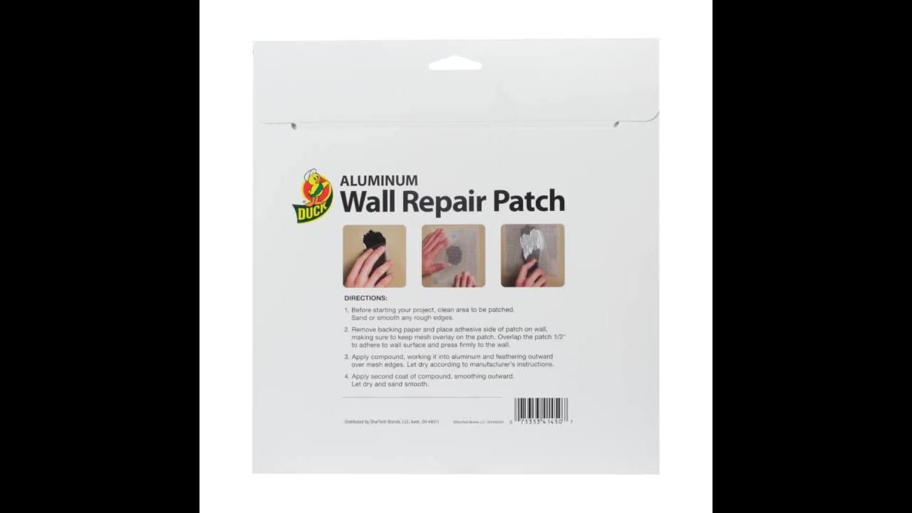 thumbnail video image 2 of Duck Brand 8 in. x 8 in. Aluminum Wall Repair Patch, 2 of 10