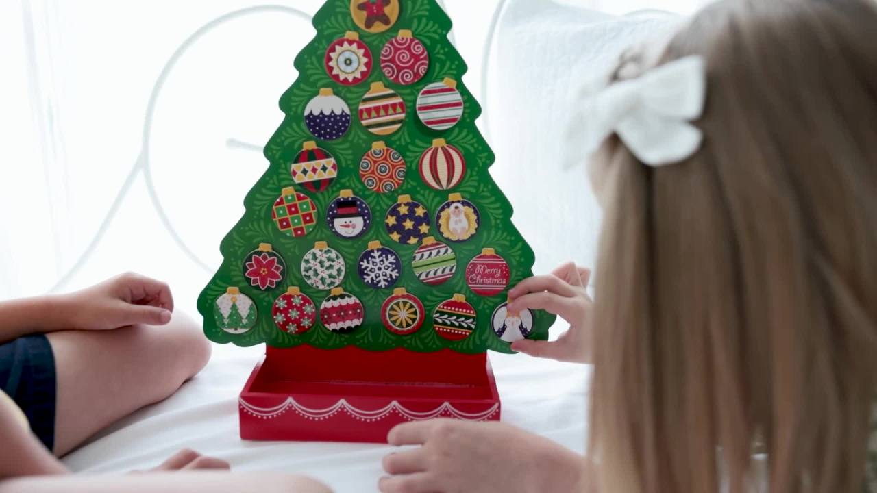 thumbnail video image 2 of Melissa & Doug Wooden Advent Calendar - Magnetic Christmas Tree, 25 Magnets, 2 of 10