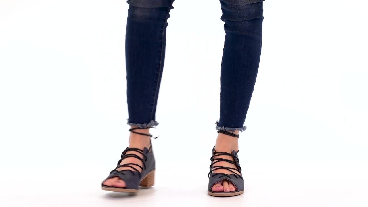 thumbnail video image 2 of Womens Faux Nubuck Ghille Lace-up Peep-toe Sandals, 2 of 6