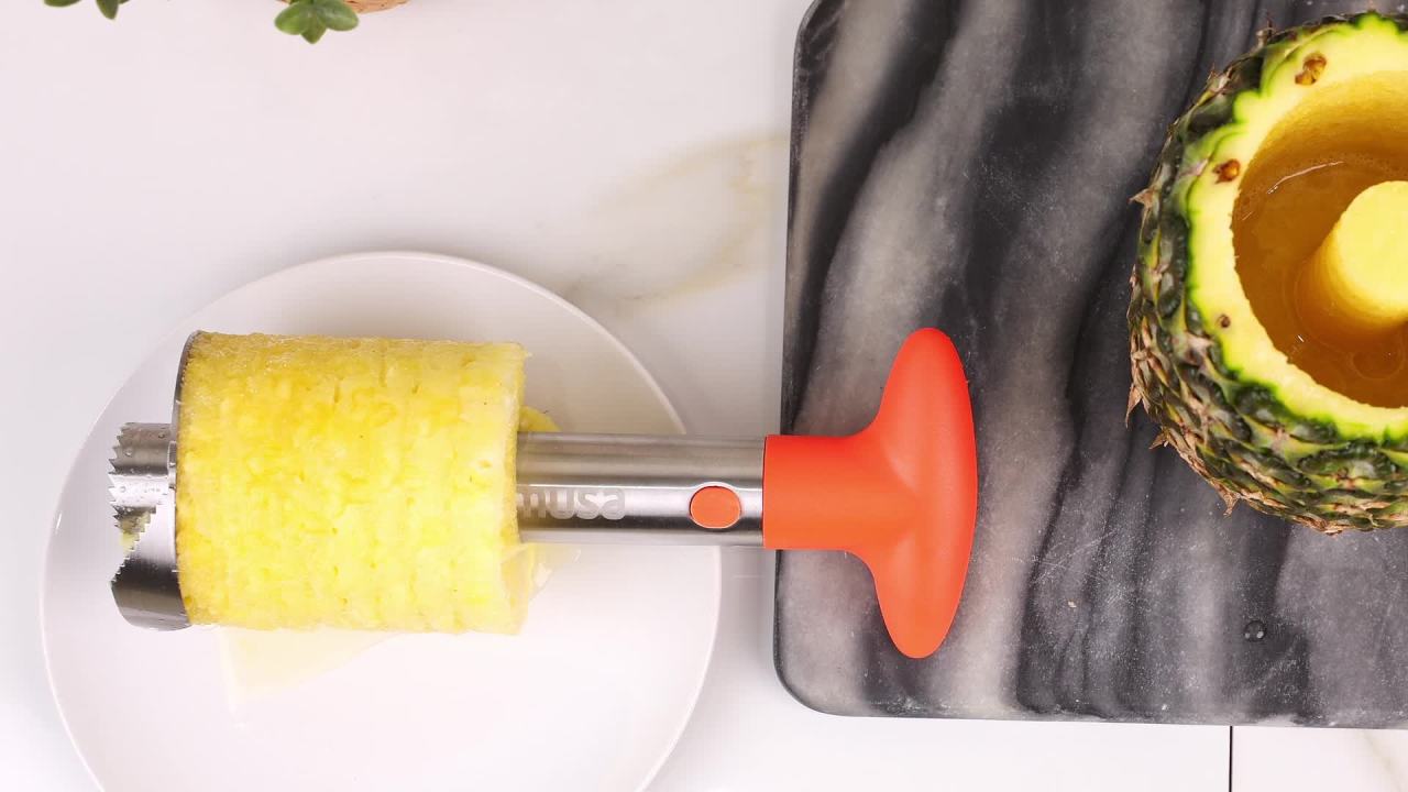 thumbnail video image 2 of IMUSA Stainless Steel Pineapple Corer with Orange Handle, 2 of 9