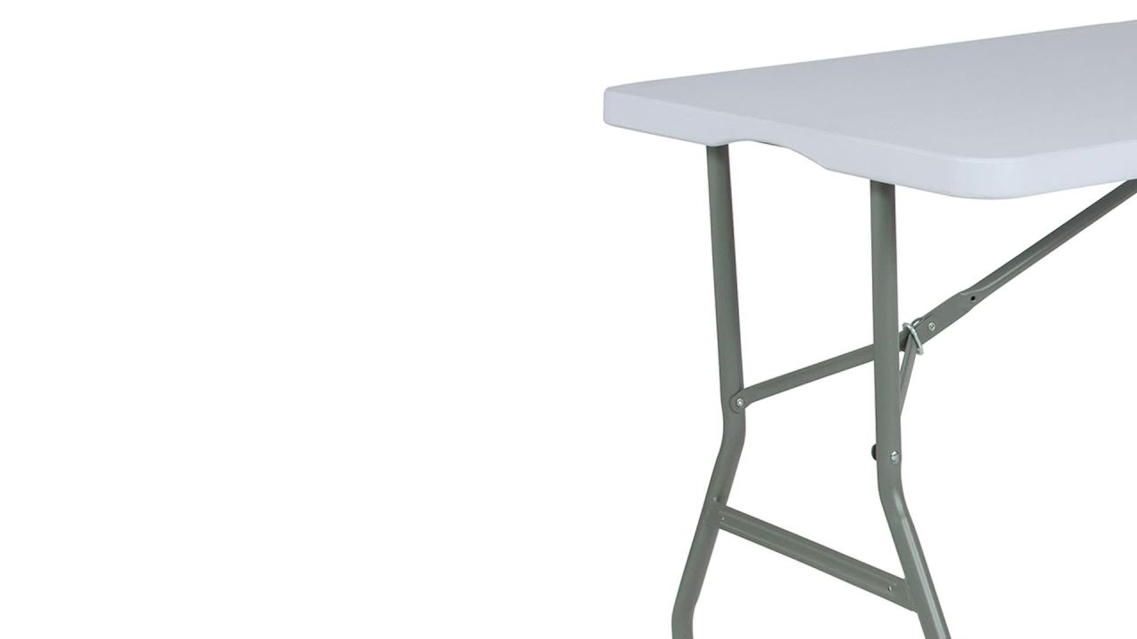 thumbnail video image 2 of Flash Furniture Kathryn 4.97-Foot Bi-Fold Granite White Plastic Folding Table, 2 of 12