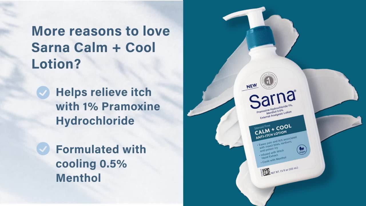 thumbnail video image 3 of Sarna Calm + Cool Anti-Itch Lotion, Steroid-Free, Vegan, 7.5oz, 3 of 10