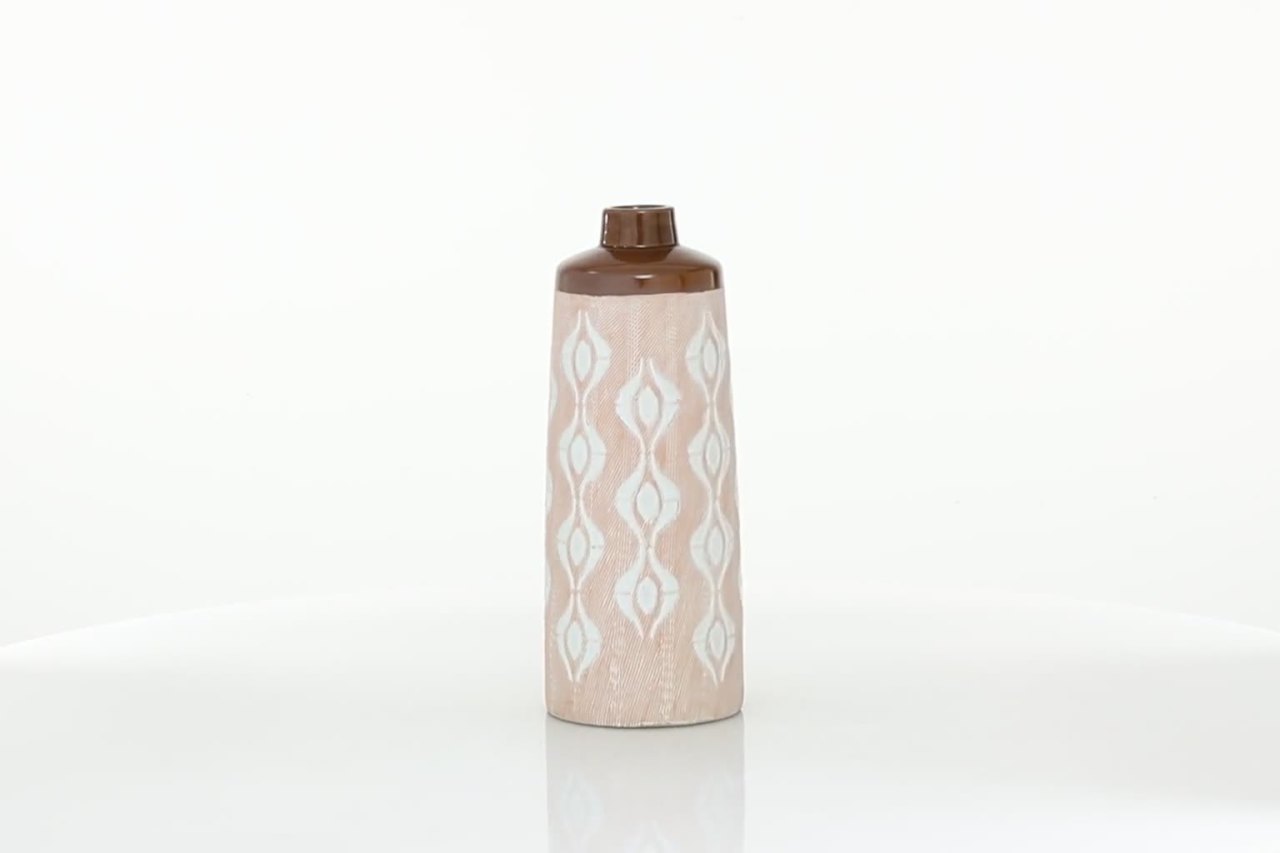 thumbnail video image 2 of DecMode 15" Pink Porcelain Vase with Diamond Patterns, 2 of 8