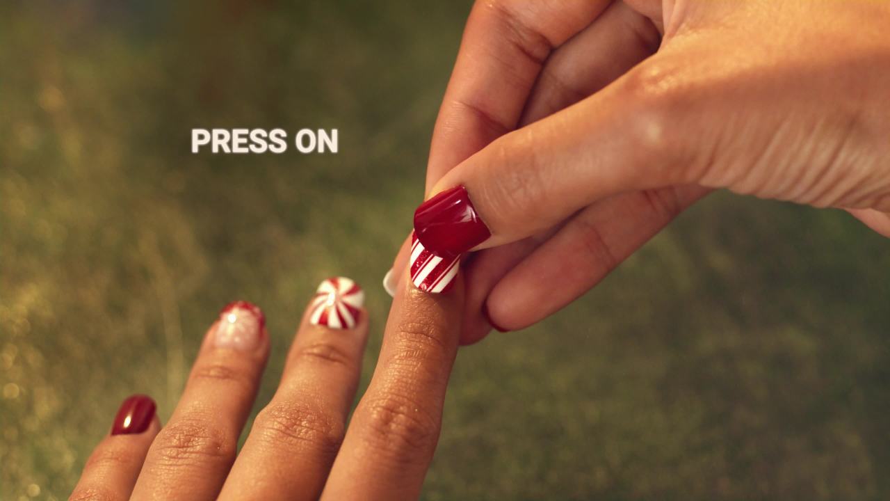 thumbnail video image 2 of KISS imPRESS Holiday Press on Nails, Design, Holiday Playlist, White, Short Squoval, 30 Count, 2 of 7