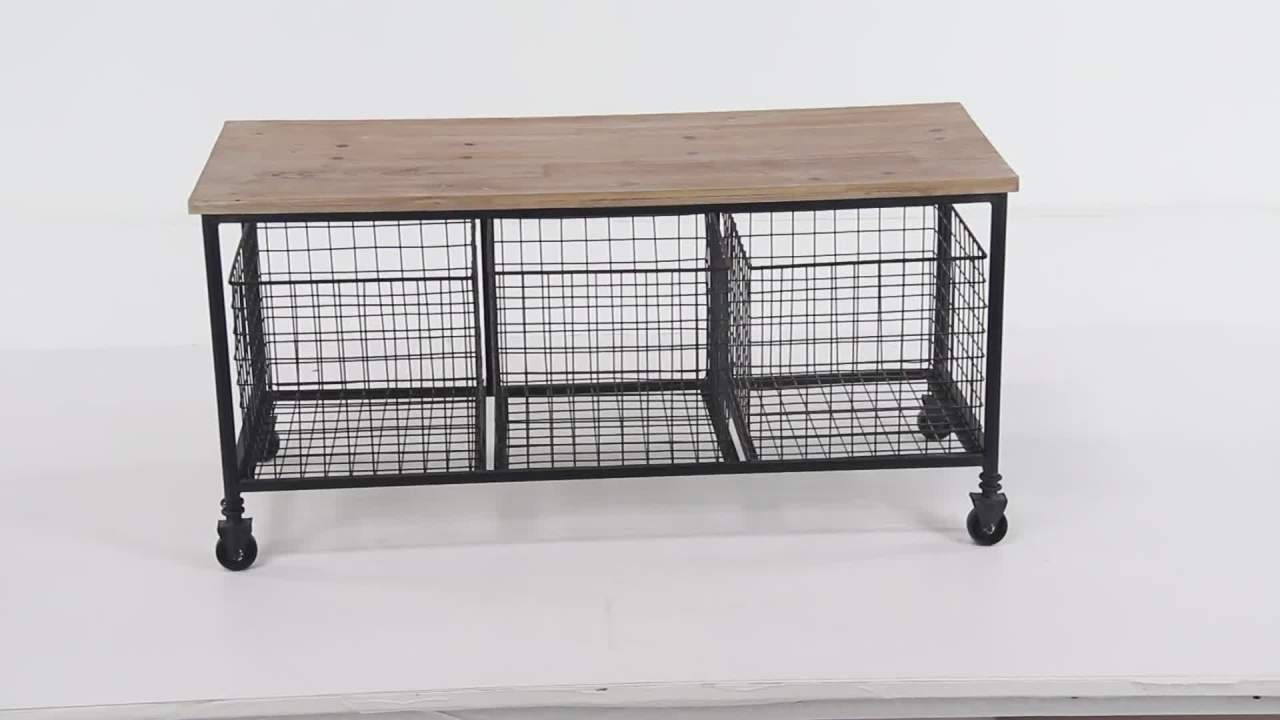 thumbnail video image 2 of DecMode 39" x 19" Brown Wood Storage Bench with Brown Wood Top, 1-Piece, 2 of 8