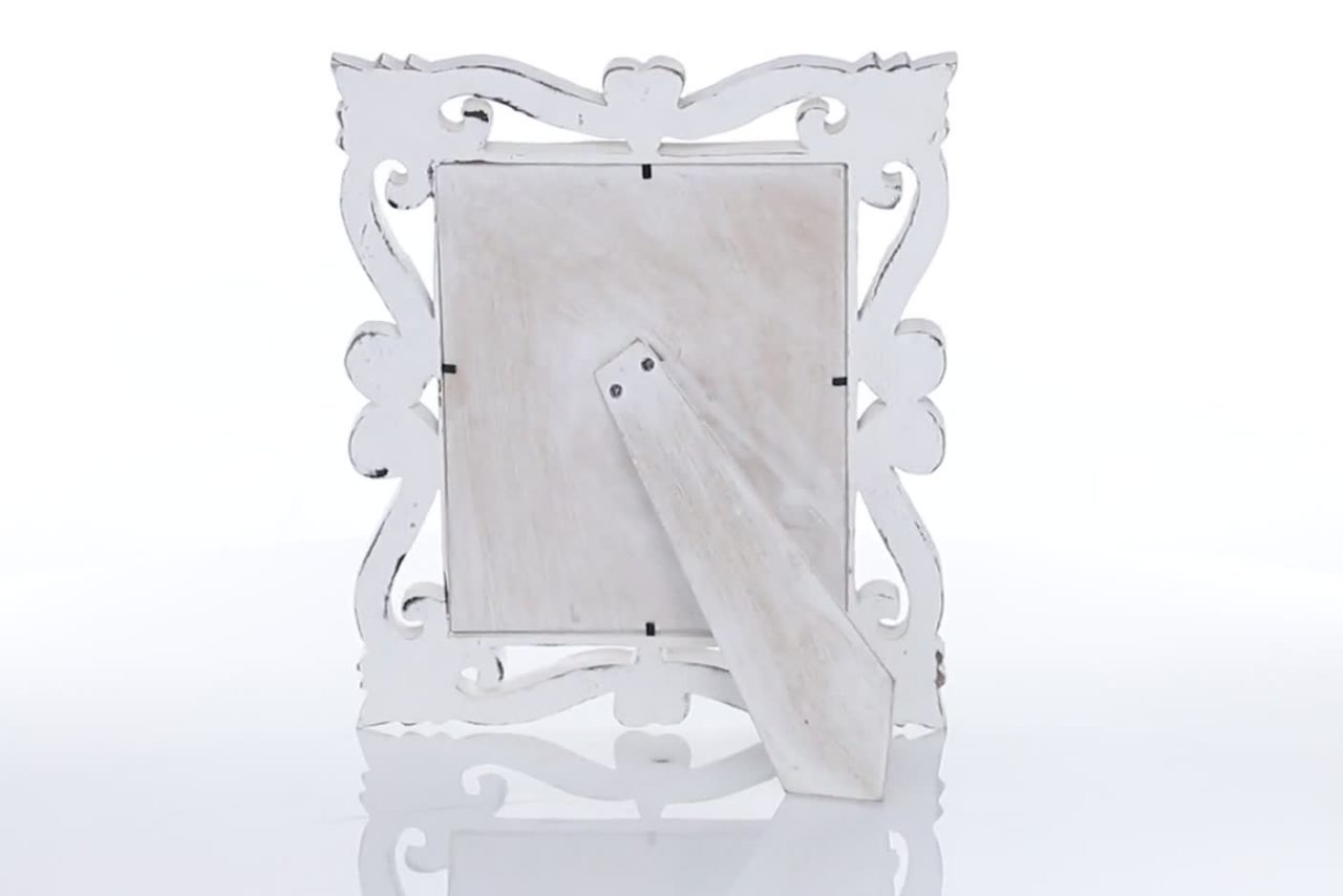 thumbnail video image 2 of DecMode 8" x 10" Handmade Intricate Carved White Scroll Photo Frame, 2 of 11
