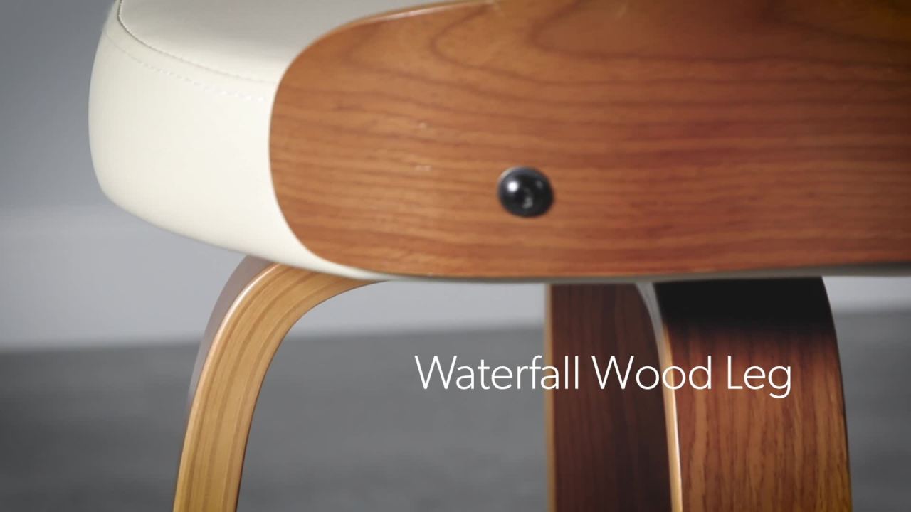 thumbnail video image 2 of OFM 161 Collection Mid Century Modern 26" Bentwood Frame Swivel Seat Stool with Fabric Back and Seat Cushion, in Walnut/Navy (161-WF26A-NVY), 2 of 19