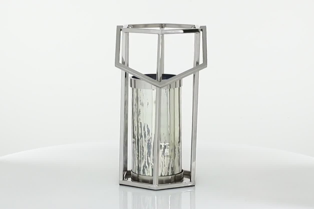 thumbnail video image 2 of DecMode Indoor 10"W, 18"H Contemporary Stainless Steel Lantern, Silver, 1 - Piece, 2 of 10