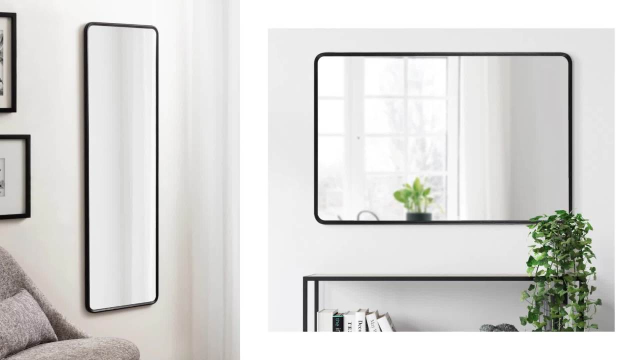 thumbnail video image 2 of Kate and Laurel Caskill Modern Framed Rounded Rectangle Mirror, 24 x 36, Black, Decorative Rectangular Statement Mirror for Wall, 2 of 8