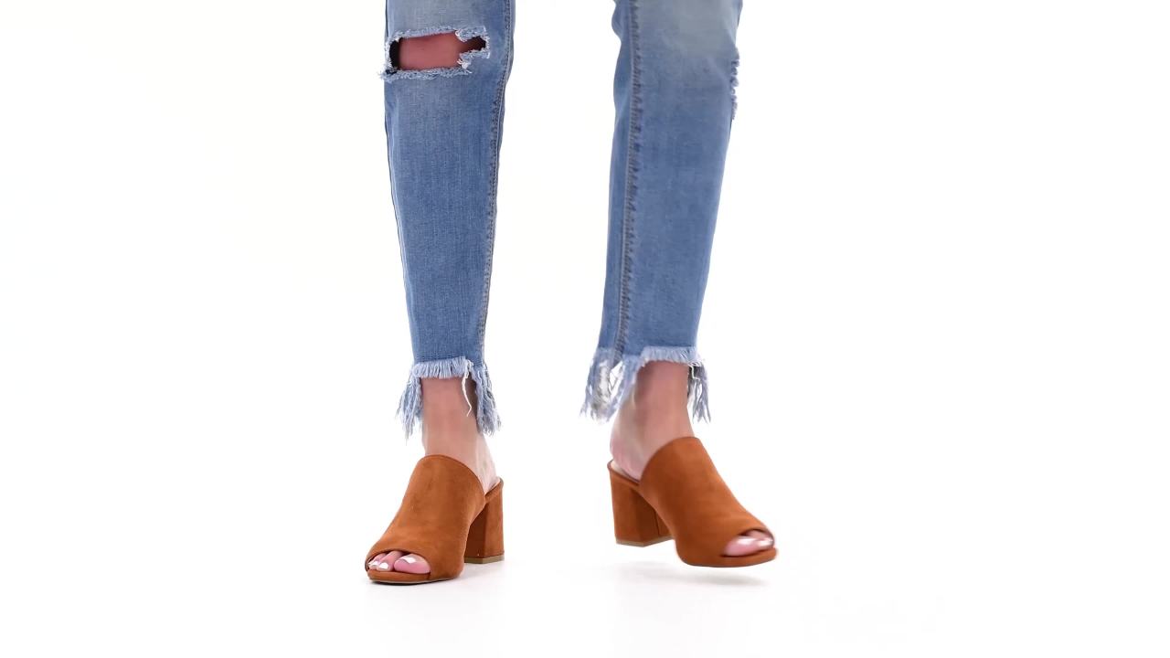 thumbnail video image 2 of Journee Womens Adelaide Peep Toe Slip On Block Heel Sandals, Widths Available, 2 of 10